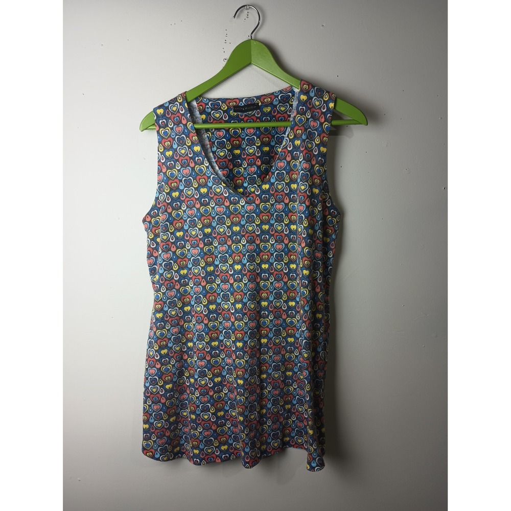 Nally & Millie USA Womens V-Neck Sleeveless Tank‎ Top Multi-Color Heart Print L